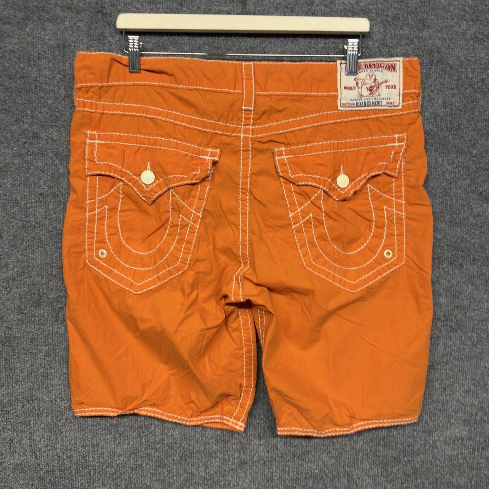 True Religion Board Shorts Mens 36(38)Orange Big T USA Flag Swim Trunks Made USA
